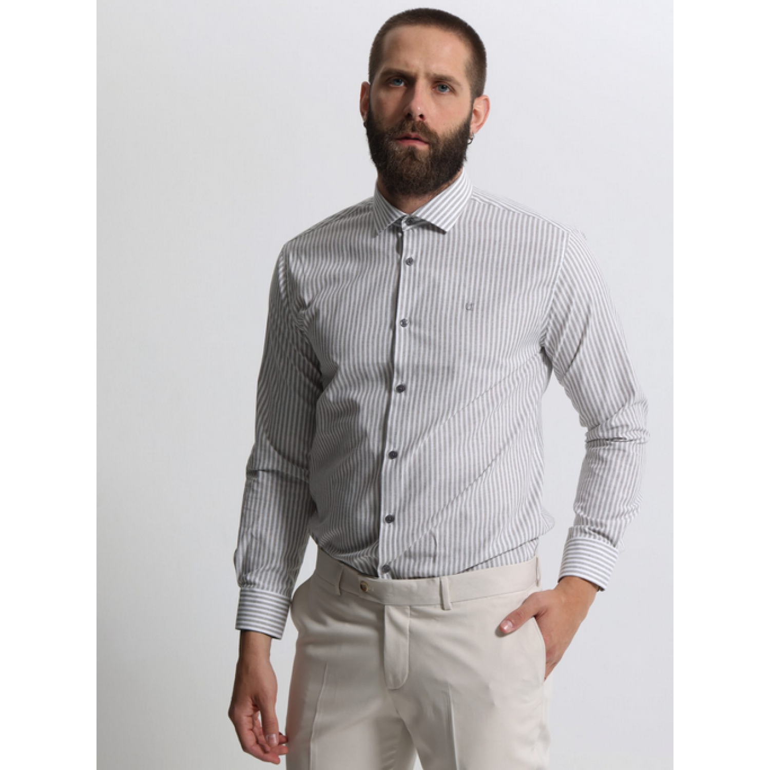 Life Style Butiken Ανδρικό Μακρυμάνικο πουκάμισο ριγέ LS133-8177 Γκρι